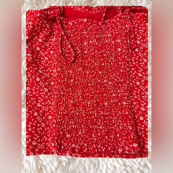 Zara Red and White Smocked Bustier Camisole - Picture 5 of 8